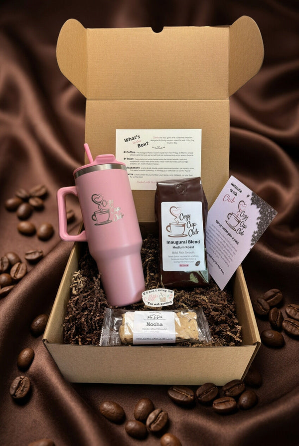 Cozy Cup Club welcome box, opened